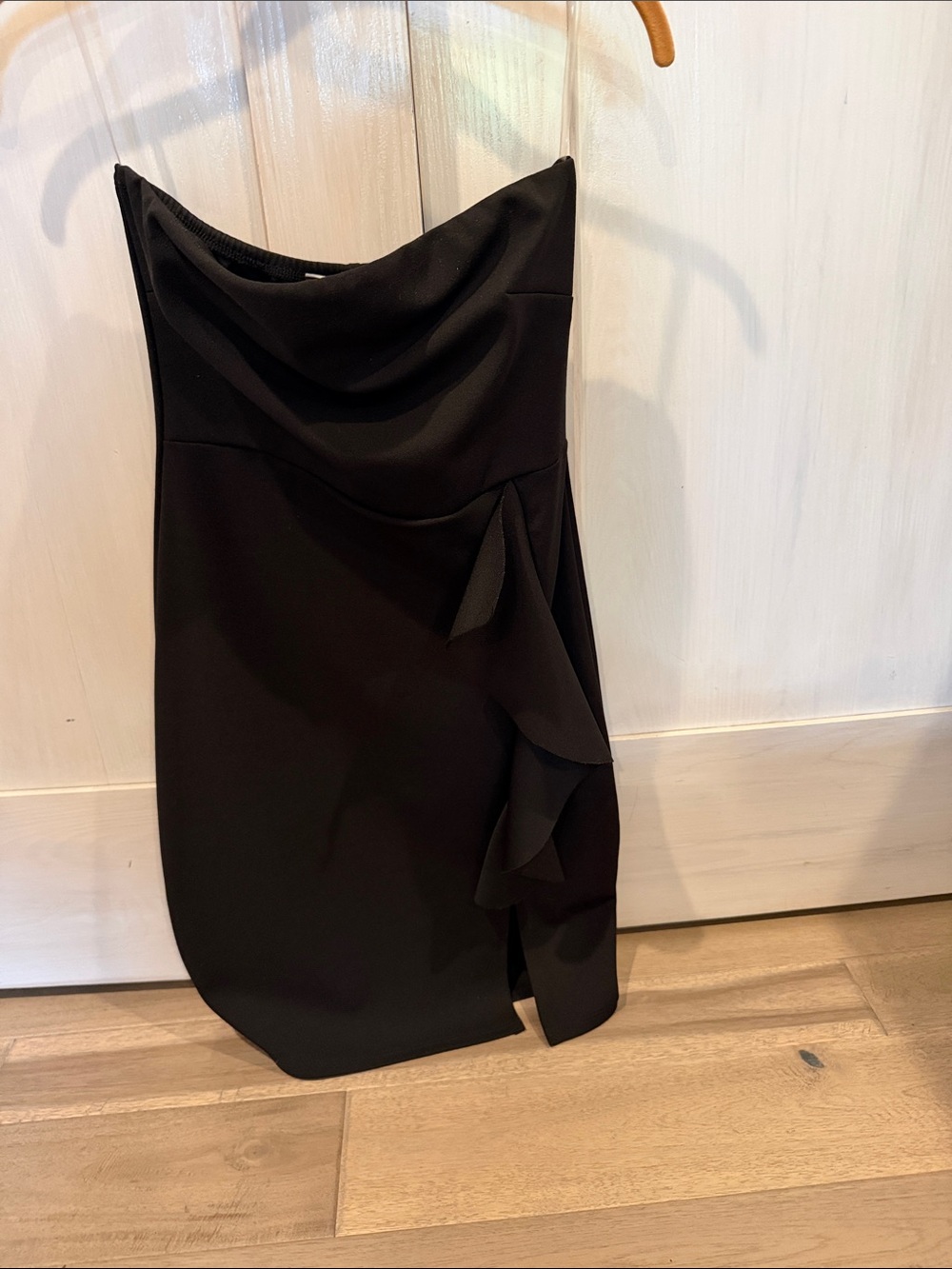 Blue Blush Black Draped Ruffle Midi Skirt